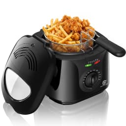 SUPERLEX 2L Electric Deep Fat Fryer 1300W Compact Deep Fryer with Viewing Window, Adjustable Temperature Control, Removable Fry Basket, Easy Clean Mini Fryer for Home Cooking Chips, Fried Snacks