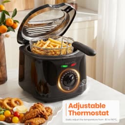 SUPERLEX 2L Electric Deep Fat Fryer 1300W Compact Deep Fryer with Viewing Window, Adjustable Temperature Control, Removable Fry Basket, Easy Clean Mini Fryer for Home Cooking Chips, Fried Snacks