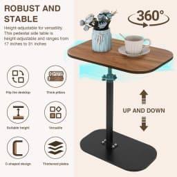 C Shaped Side Table Portable Corner Table for Small Spaces (Walnut Desktop)