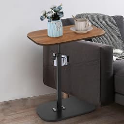 C Shaped Side Table Portable Corner Table for Small Spaces (Walnut Desktop)