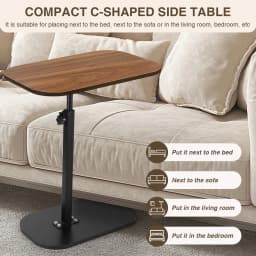 C Shaped Side Table Portable Corner Table for Small Spaces (Walnut Desktop)