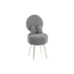Plush Flannel Vanity Stool with Bowknot Backrest & Storage, Foldable Back Makeup Chair with Cushioned Seat & Metal Legs