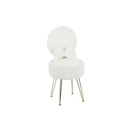 Plush Flannel Vanity Stool with Bowknot Backrest & Storage, Foldable Back Makeup Chair with Cushioned Seat & Metal Legs