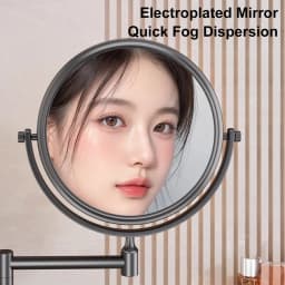 8 inch Wall Folding Mounted Makeup Mirror Double Side 3X No Drilling Adjustable Vanity Mirror for Bathroom & Bedroom