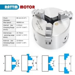 3 Jaw 4 Jaws CNC Lathe Chuck Self-Centering K11 80mm 100mm K12-100mm Manual Chuck Tool