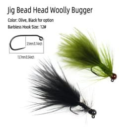 5pcs #12 Tungsten Bead Head Woolly Bugger Barbless Jig Nymph Streamers Fly for Trout Salmon Pike Bass Fishing Lure Baits