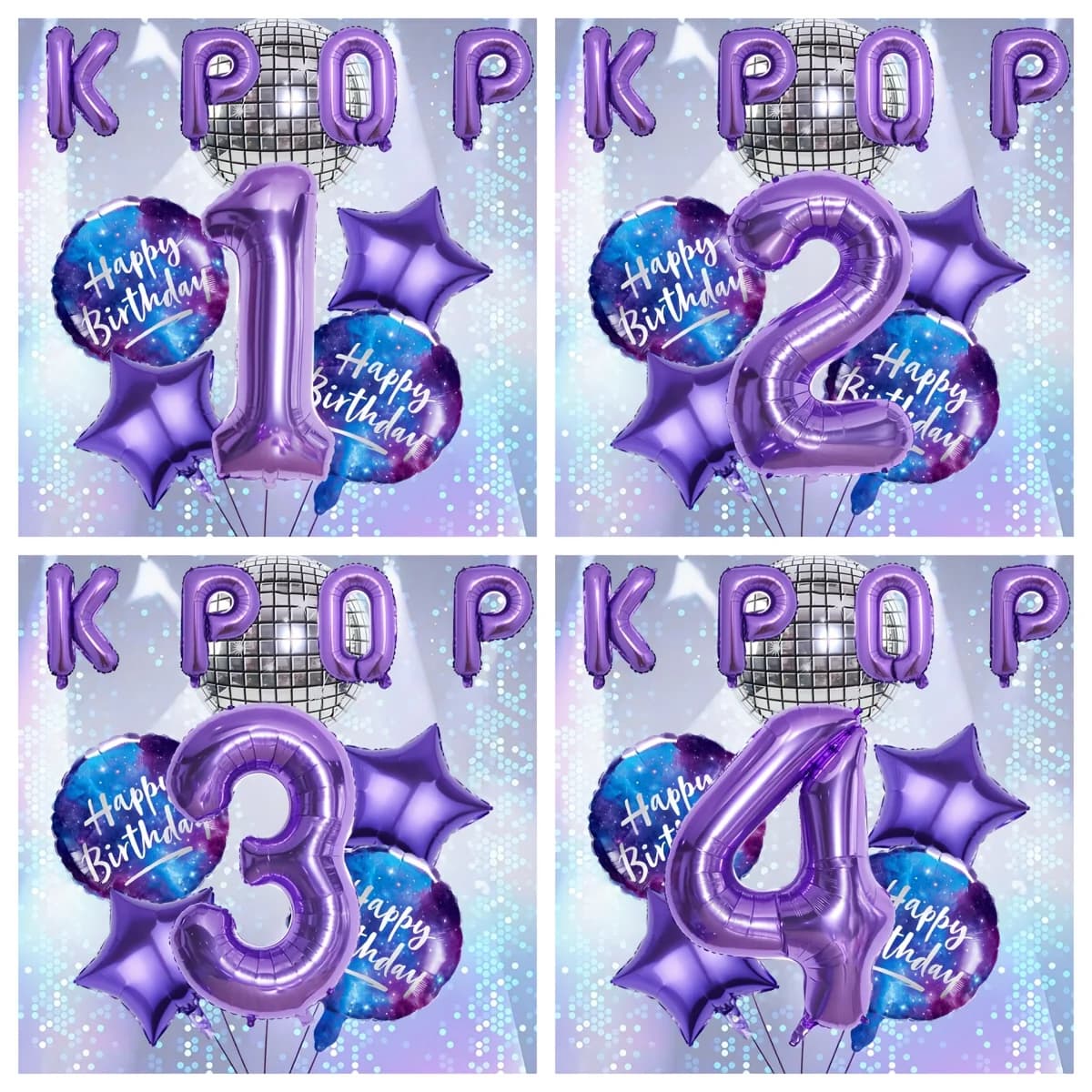 10pcs Purple Kpop Theme Birthday Foil Balloon Set 32 Inch Number 0-9 Balloon Birthday Party Decorations Anniversary Celebrations