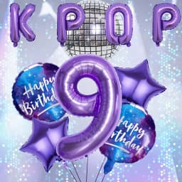 10pcs Purple Kpop Theme Birthday Foil Balloon Set 32 Inch Number 0-9 Balloon Birthday Party Decorations Anniversary Celebrations