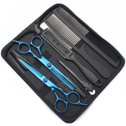 Hair Scissors 6" Japan Stainless Hairdressing Scissors Blue Hair Scissors Barber Shop Thinning Scissors Haircut Set Comb C1001