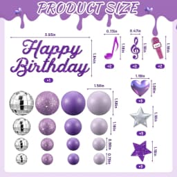 K-Pop Birthday Cake Topper Set: Purple Disco Balls, Glitter Stars & Notes – Perfect for Fan Parties