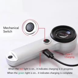 60X HD Magnifying Glass with UV Purple Light LED - Rechargeable for Jewelry, Antiques Reading, Electronics Repair for Seniors