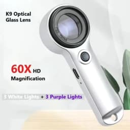 60X HD Magnifying Glass with UV Purple Light LED - Rechargeable for Jewelry, Antiques Reading, Electronics Repair for Seniors