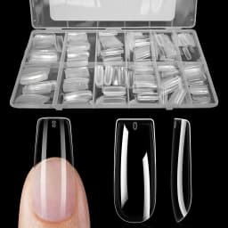 600pcs/box Clear Nail Tips Set, Medium/Long Coffin, Square, Almond, Stiletto, Oval, Round Shape, 10/12 Sizes, Press On Nails, Ma