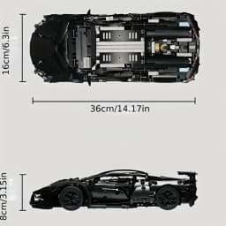 1:14 Black Sports Car Building Blocks Set 1000PCS+, Suitable for 14+, Educational Assembled Model, Home Decoration & Gift