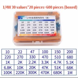 300pcs/600pcs/820pcs 1% Resistor Set Resistance 1/4W Metal Film Resistors Kit 10Ohm ~1M Ohm 30Values Electronic Components Kit