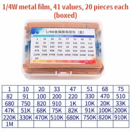 300pcs/600pcs/820pcs 1% Resistor Set Resistance 1/4W Metal Film Resistors Kit 10Ohm ~1M Ohm 30Values Electronic Components Kit