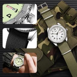 2026 TPW 40mm Field Watch - Easy Reading Fabric Strap Quartz Movement with Luminous Rotating Bezel Date & Day Functions