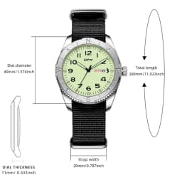 2026 TPW 40mm Field Watch - Easy Reading Fabric Strap Quartz Movement with Luminous Rotating Bezel Date & Day Functions