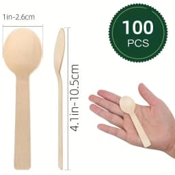 100-Pack 4.1inch Long Disposable Tasting Spoons, Mini Portable Birch Wood Tasting Spoons, Disposable Tableware Suitable for Home, Parties, Events, Gatherings, Weddings, and Large Events
