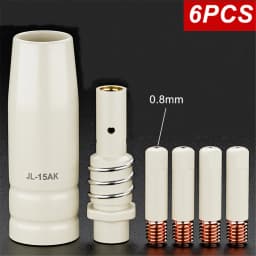 6PCS/Pack, MB-15AK 15AK Coated Welding Tool 0.8mm 1.0mm 1.2mm Purple Copper Conductive Coating Nozzle Insulating Sleeve Connecti
