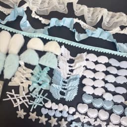102 Pieces of Ribbon Lace Trim Handmade Material Kit Combination: Angel Wings, Plush Bunny Ears, Bow, Heart, Five-Pointed Star
