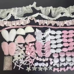 102 Pieces of Ribbon Lace Trim Handmade Material Kit Combination: Angel Wings, Plush Bunny Ears, Bow, Heart, Five-Pointed Star