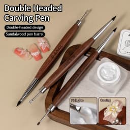 1/2PCS Wooden Double Head Nail Art Brush Silicone Carving Pen Nail Supplies Carving Flower Painting Pen for Nail Art Tool