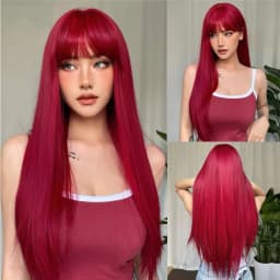White Long Straight Synthetic Wigs for Women Colorful Cosplay Party Fake Hair with Bangs White Wig HighTemperature