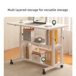 Computer Desk With Storage Shelves Portable Laptop PC Desk Mobile Standing Desk Adjustable Height Rolling Desk Workstation