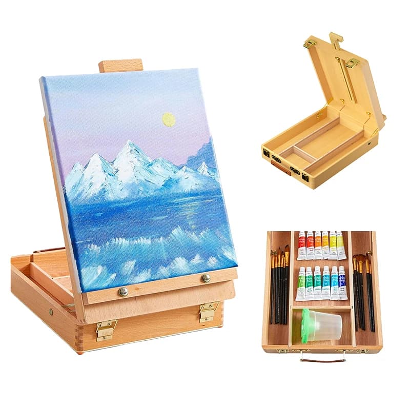 Portable Folding Beech Wood Desk Easel with Drawer, Adjustable Tabletop Drawing Sketching Art Box for Artists Studio Students