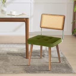 1PCS Rattan Back Dining Chair Upholstered Kitchen Chairs Vintage Chairs for Dining Room Restaurant