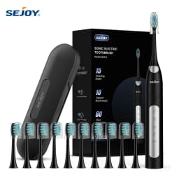 Sejoy Electric Sonic Toothbrush with 10 pcs Replacement Heads 5 Modes USB Rechargeable Waterproof Electric Tooth Brushes