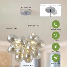 Modern Bubble Cluster Chandelier, 3-Light Dimmable Glass Globe Pendant
