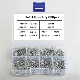 Set of 800 Self-Tapping Wood Screws, M2 Phillips Flat Head Screws for Sheet Metal, Assortment Kit of Self-Screws with Lock Nuts