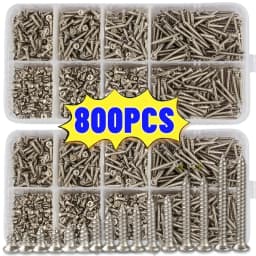 Set of 800 Self-Tapping Wood Screws, M2 Phillips Flat Head Screws for Sheet Metal, Assortment Kit of Self-Screws with Lock Nuts