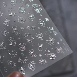 Fashion Silver Metallic Texture Nail Stickers 5D Embossed Stars Bow Love heart Cat Wings Nail Art Stickers DIY nail decoration