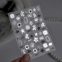 Fashion Silver Metallic Texture Nail Stickers 5D Embossed Stars Bow Love heart Cat Wings Nail Art Stickers DIY nail decoration