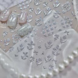 Fashion Silver Metallic Texture Nail Stickers 5D Embossed Stars Bow Love heart Cat Wings Nail Art Stickers DIY nail decoration