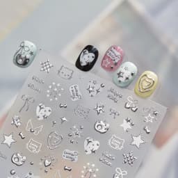 Fashion Silver Metallic Texture Nail Stickers 5D Embossed Stars Bow Love heart Cat Wings Nail Art Stickers DIY nail decoration