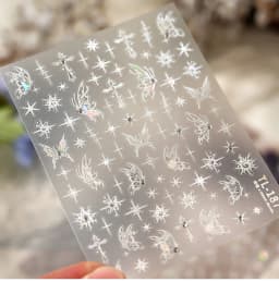 Fashion Silver Metallic Texture Nail Stickers 5D Embossed Stars Bow Love heart Cat Wings Nail Art Stickers DIY nail decoration