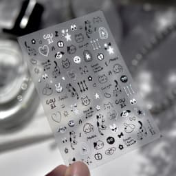 Fashion Silver Metallic Texture Nail Stickers 5D Embossed Stars Bow Love heart Cat Wings Nail Art Stickers DIY nail decoration