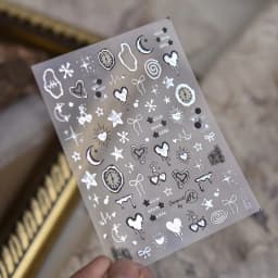 Fashion Silver Metallic Texture Nail Stickers 5D Embossed Stars Bow Love heart Cat Wings Nail Art Stickers DIY nail decoration