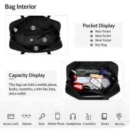 Nylon Tote Bag Bowler Bag Women Shoulder Purse with Keychain Clip, Lightweight Zipper Handbag Daily Work Travel Gym Gift for Mum
