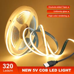 5V USB COB LED Strip Light 320LEDs Ribbon Tape Warm White Red Green Blue Pink Yellow 8mm PCB Flexible Linear Lighting Room Decor