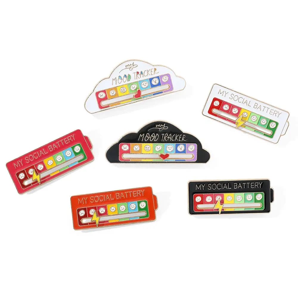 Mood Expression Pins for Women Men My Social Battery Brooches on Clothes Funny Alloy Badge Gifts