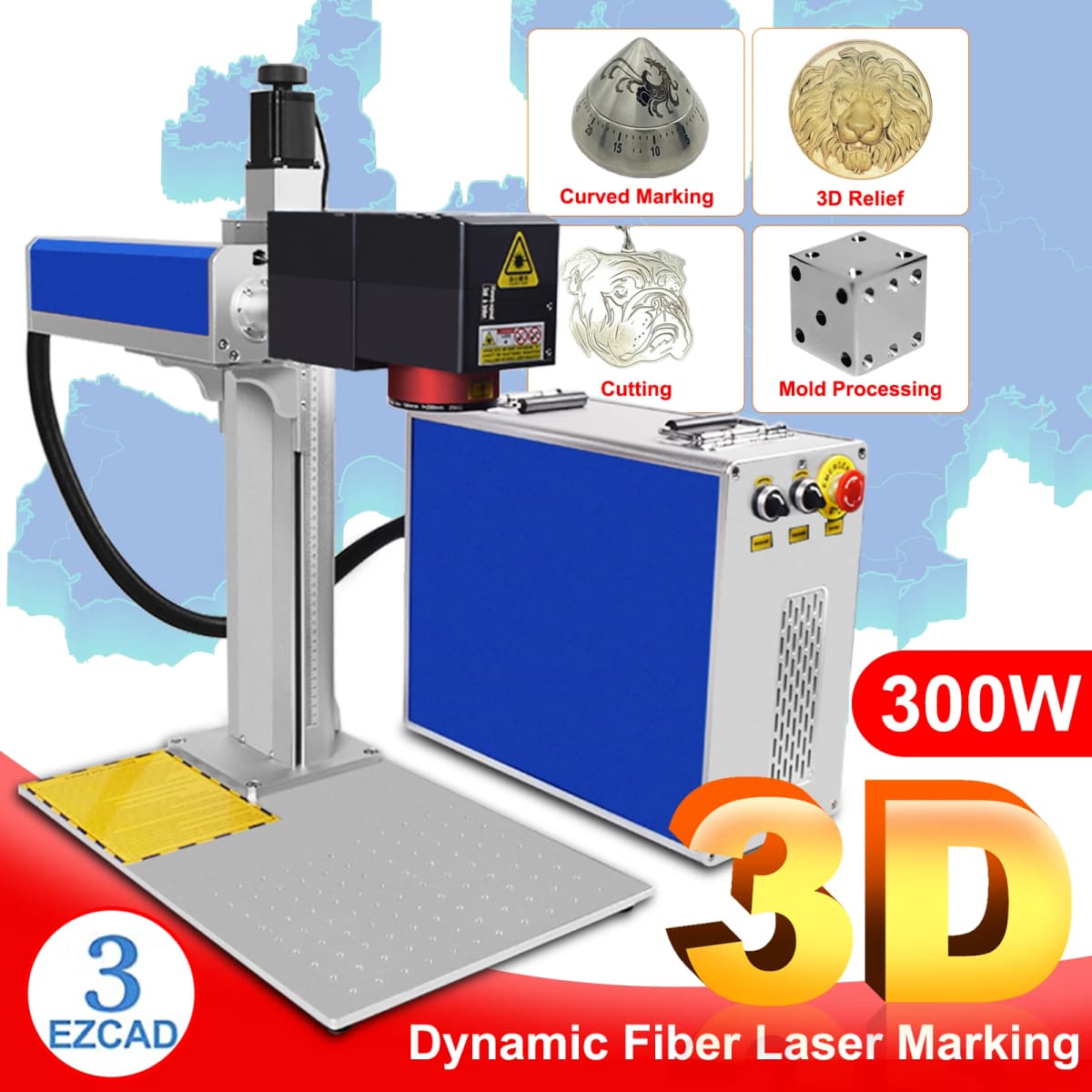 300W 3D JPT Mopa Fiber Laser Marking Cutting Machine 3 Axis Laser Engraver for All Metal Jewelry 200W 100W Deep Laser Marking