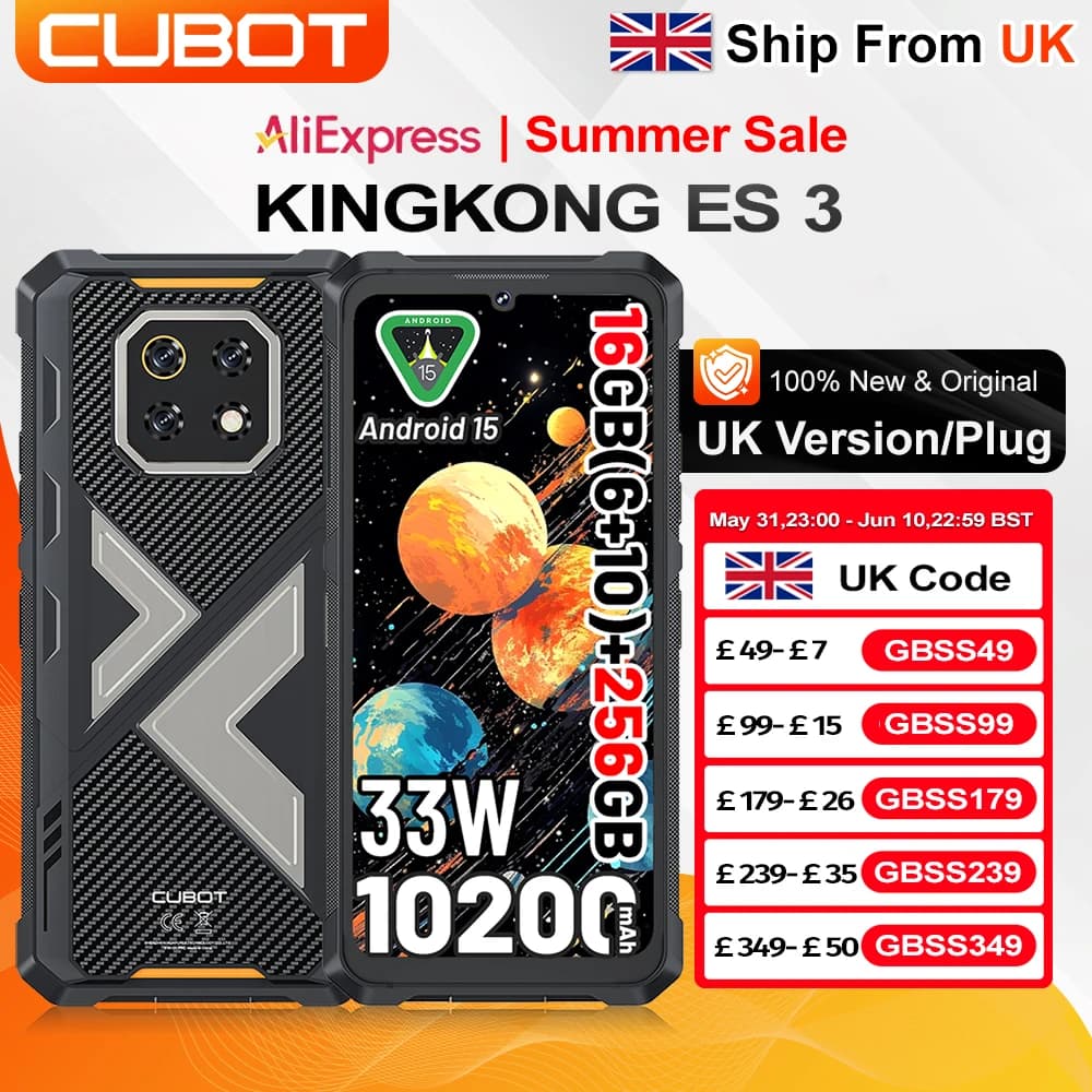 [Ship From UK] Cubot KingKong ES 3 Android 15 Rugged Smartphone 16GB(6+10) 256GB 10200mAh 33W 48MP 6.745''120Hz NFC Mobile Phone