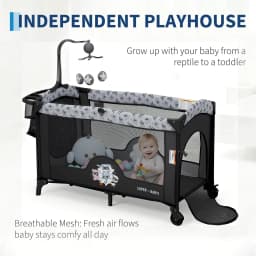 4 in 1 Baby Bassinet, Pack and Play Bedside Crib Sleeper with Changing Table, Locking Wheels, Toy Bar for Newborn to Toddlers