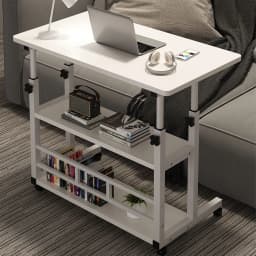 Adjustable Bedside Laptop Desk Multi-Layer Storage Height Adjustable Table with High-Gloss Wood Panel Metal Frame for Home Offic
