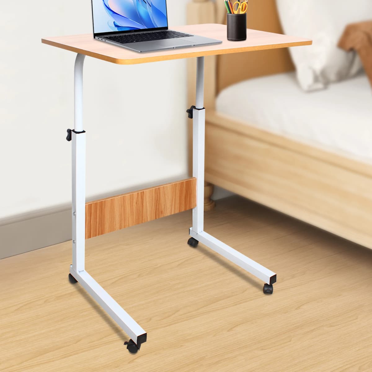 Rolling Laptop Desk With Adjustable Height Mobile Side Table with Universal Lockable Wheels For Bed, Couch, Sofa
